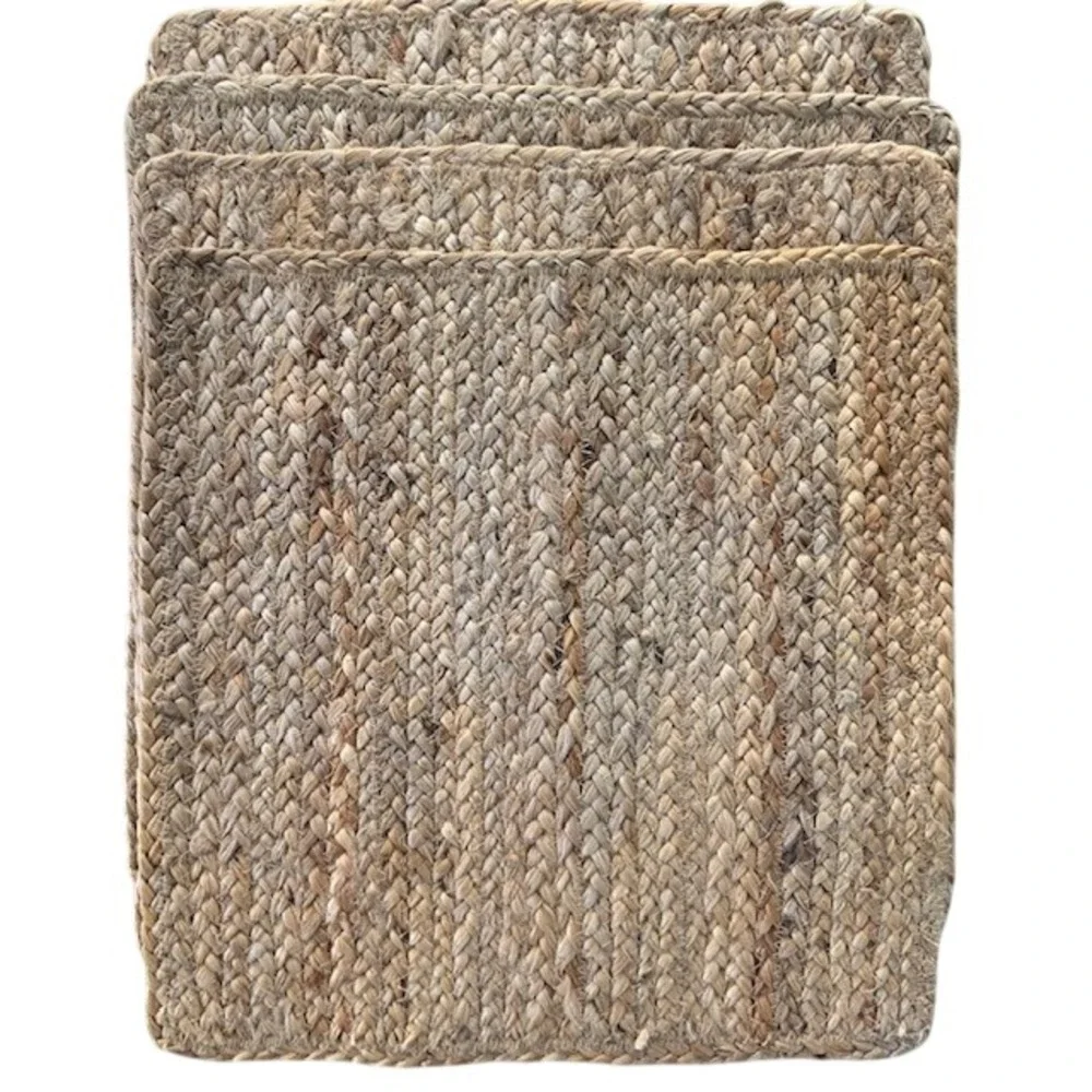 Set of 4 Boho Woven Jute Placemats Farmhouse Rustic Cottage Neutral Table Decor